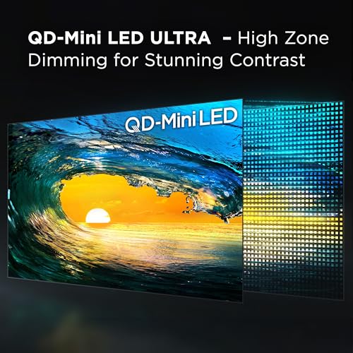 TCL QM85 QLED 4K Smart QD-Mini LED TV with Google TV Dolby Vision IQ HDR, Dolby Atmos, Game Accelerator up to 240Hz, Voice Remote, Compatible with Alexa, Streaming Television