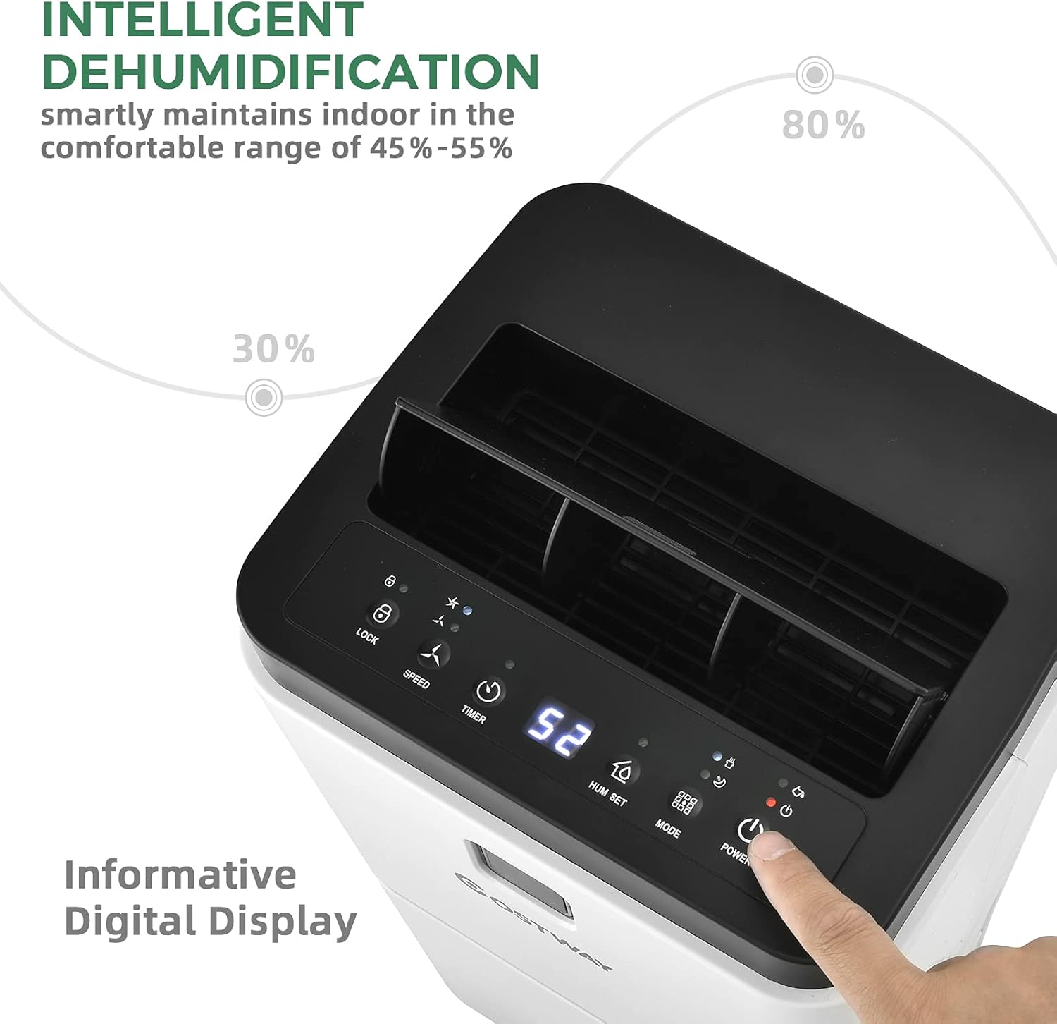COSTWAY 1500 Sq. Ft Dehumidifier for Home & Medium Spaces, Portable 24 Pints Dehumidifier w/ 3 Color LED Light, 3 Modes, 2 Speeds, 12H Timer, Auto or Manual Drainage, 0.5 Gallon Water Tank & 4 Wheels