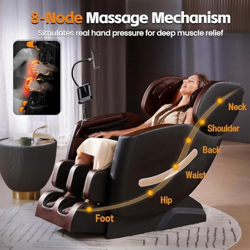 2025 Massage Chair Full Body - Zero Gravity Massage Chair Recliner for Fatigue w/Heating, Air Pressure Massage, 6 Auto Mode, 10 Rollers, Footrest, Bluetooth, Time, Gift for Parents & Seniors （Black）