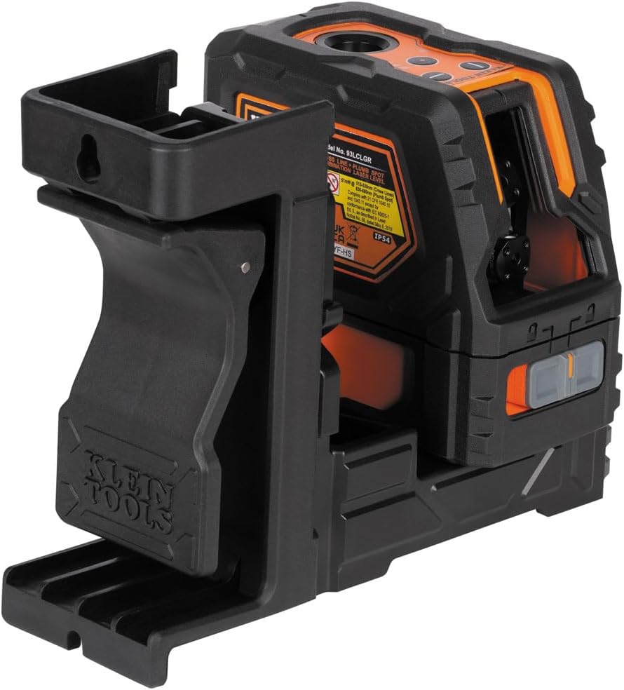 Klein Tools 93LCLGR Self-Leveling Laser Level, Rechargeable, Cross-Line Level with Bright Green Lines, Red Plumb, Magnetic Mounting Clamp