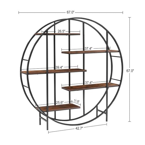 Plant Stand 5 Tier Tall Metal Plant Shelf for Indoor, Round Shaped Ladder Plant Shelf Holder, Plant Flower Pot Rack Display Stand for Living Room Patio Garden Balcony, Black+ Brown