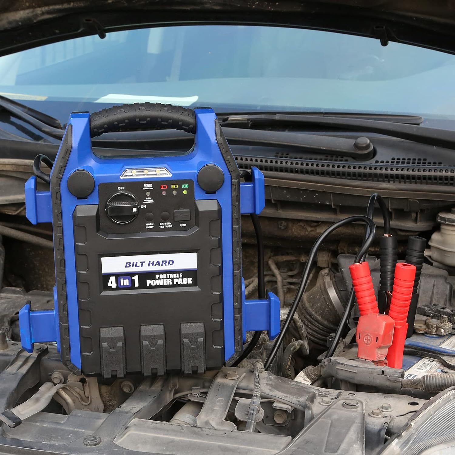 BILT HARD Portable Power Station Jump Starter, 900 Peak/400 Instant Amps, 150 PSI Air Compressor, USB Port, DC Outlet, Work Light Pack of 2