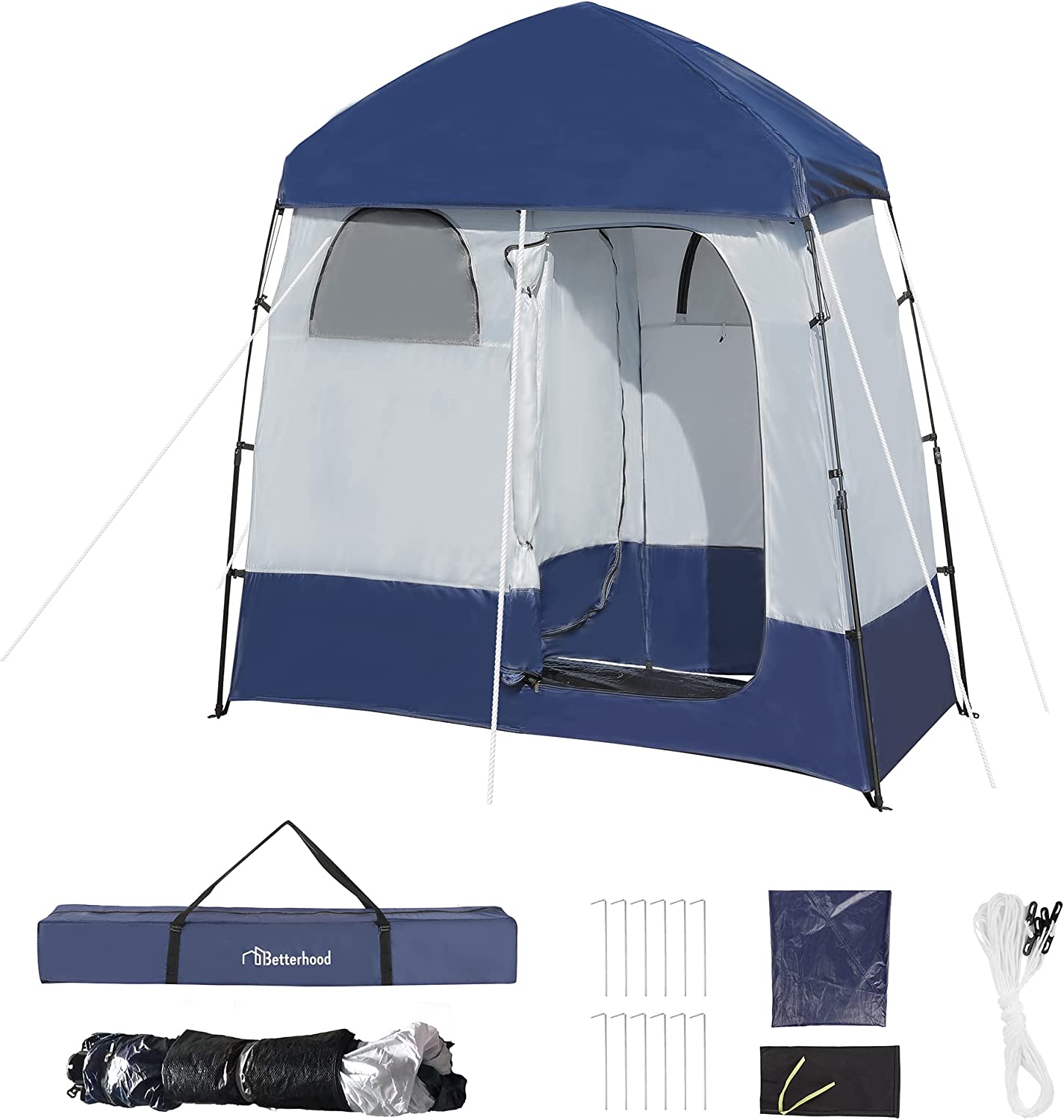 Camping Shower Tent Oversize Space Privacy Tent Portable Outdoor Shower Tents for Camping with Floor Changing Tent Dressing Room Easy Set Up Shower Privacy Shelter 2 Rooms Toilet Tent
