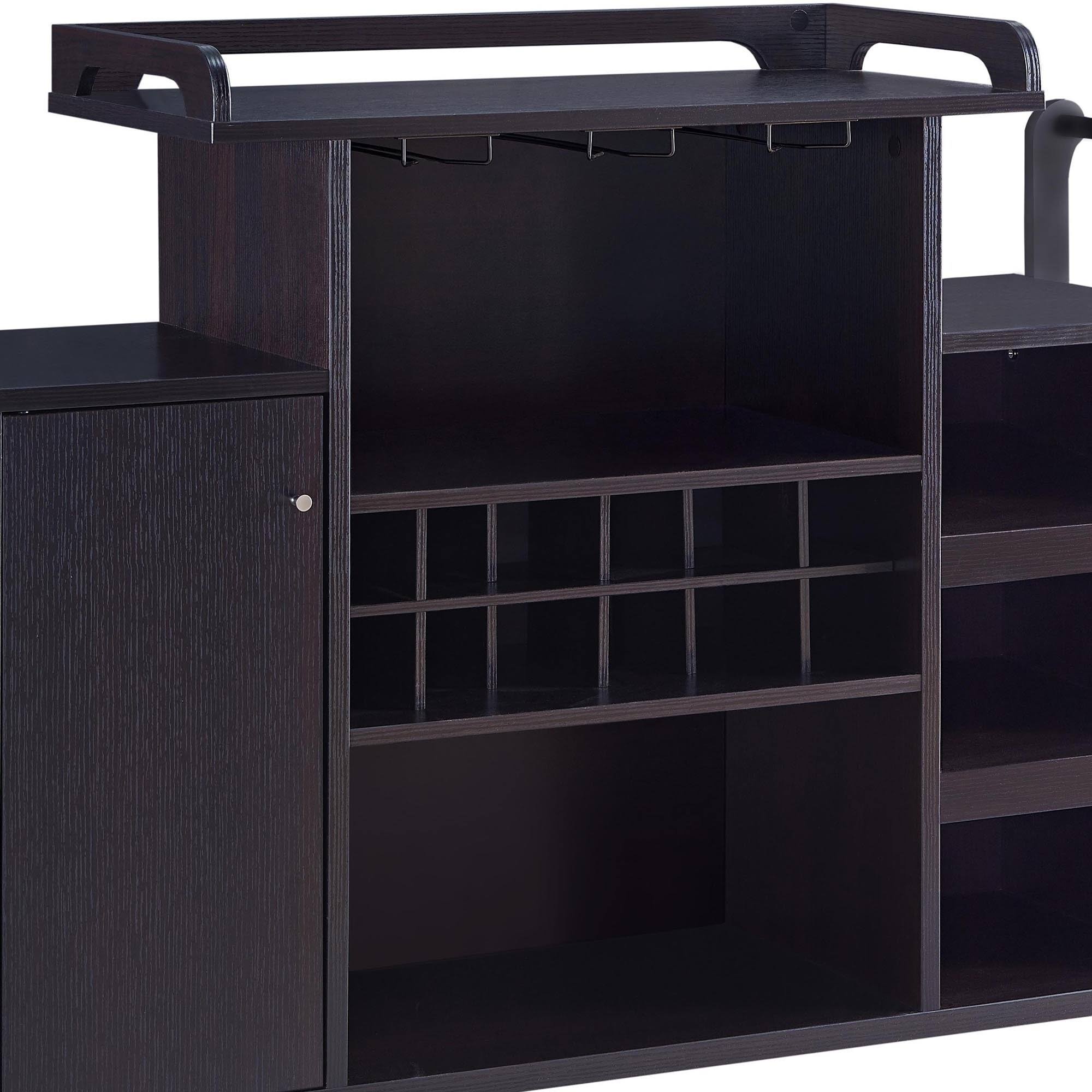 Benjara BM214715 Casters Supported Wooden Buffet Cart with Wine Rack and 1 Door Cabinet, Brown