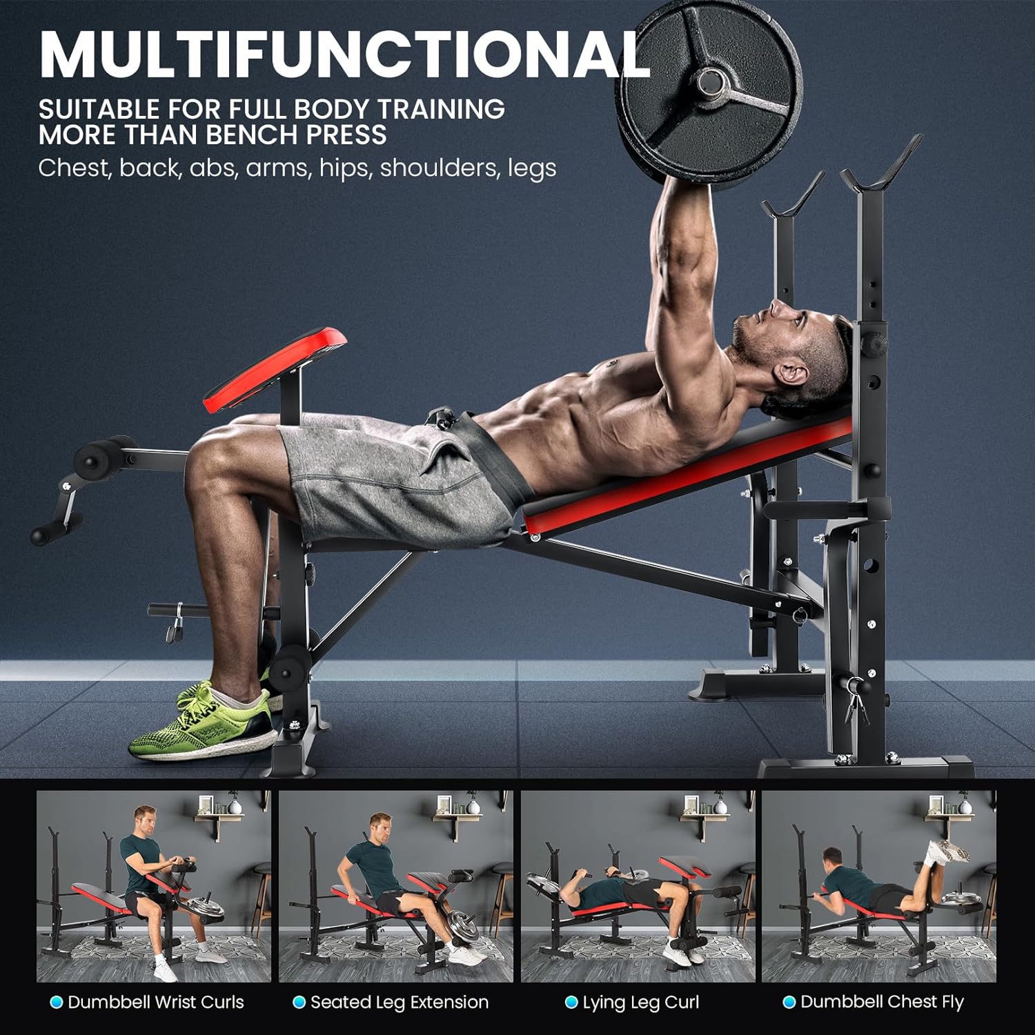 600lbs Adjustable Olympic Weight Bench Set with Preacher Curl & Leg Developer, Lifting Press Multifunctional Workout Station Incline Bench Press Full Body Workout