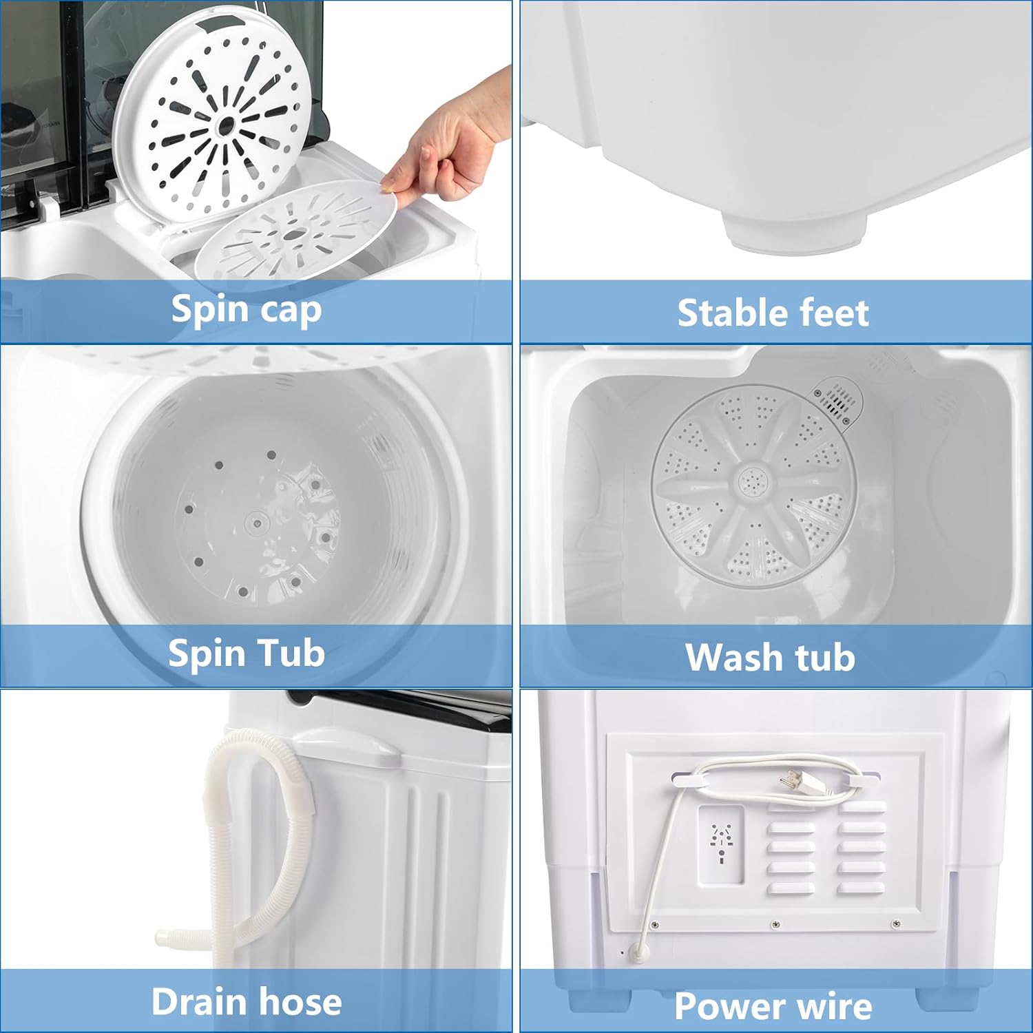 Twin Tub with Built-in Drain Pump 20Lbs Semi-automatic Twin Tube Washing Machine for Apartment Dorms RVs Camping (Arrive in 5 Days from US Warehouse)