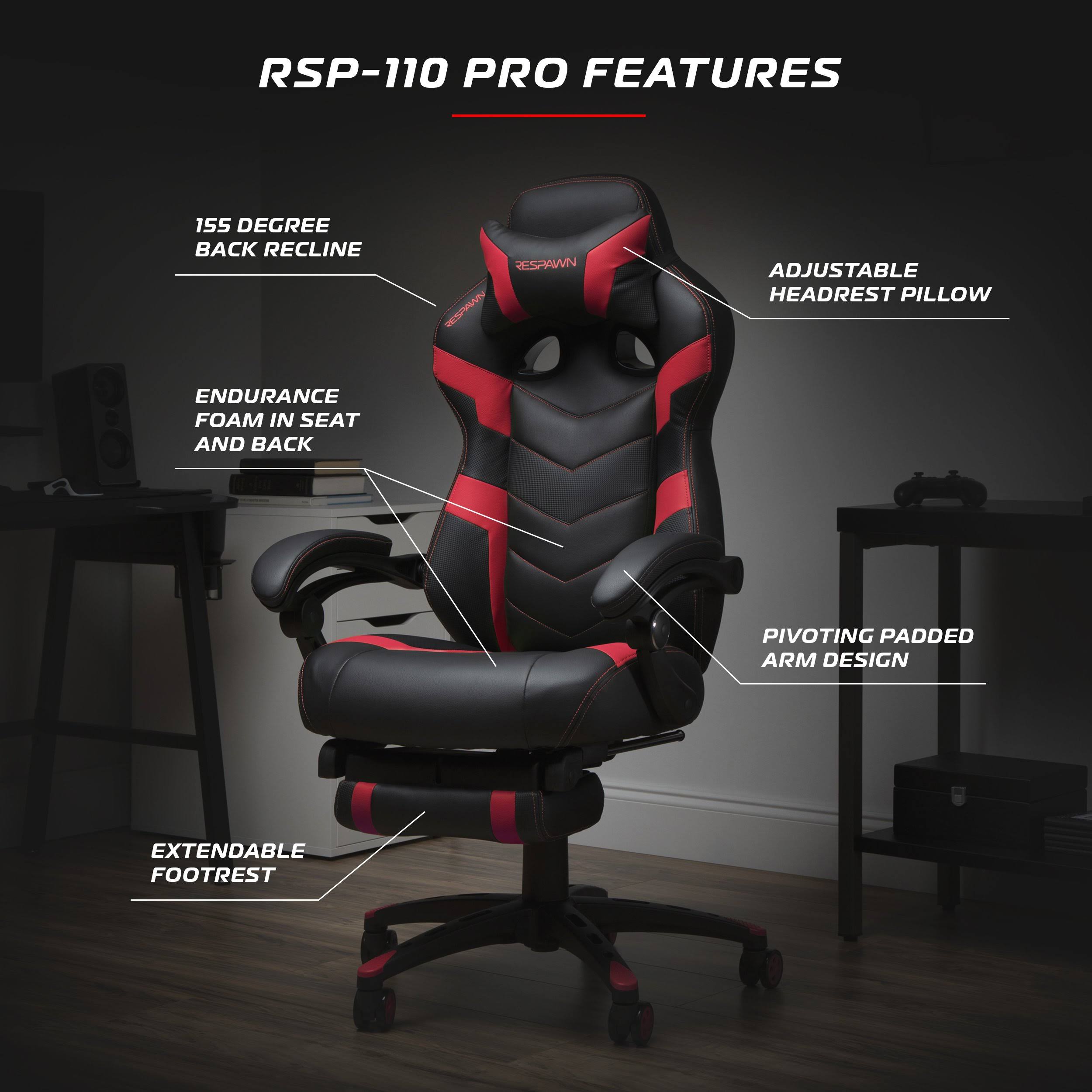 Respawn 110 Pro Racing Style Gaming Chair, Reclining Ergonomic Chair with Built-in Footrest, Red