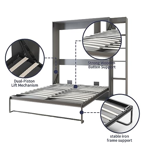 ZAFLY Folding Murphy Bed with 2 Side Cabinets, Foldable Wall Bed with Space Saving -White