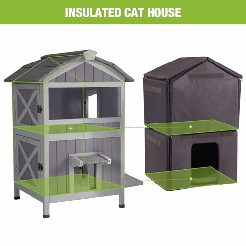 GUTINNEEN Outdoor Cat House Insulated for Winter Weatherproof Feral Cat Shelter