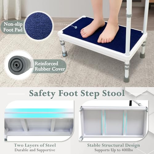 Medical Step Stool with Handle Bed Steps for High Beds for Adults Elderly 3-in-1 Safety Bed Handle Bedside Assist Handicap Wide Foot Step Stool for Bedroom, Bathtub, SUV Car (21.65-stool)