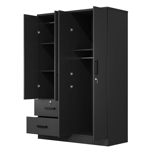 4 Doors Wardrobe 2 Drawers with Shelves 72" high (White)