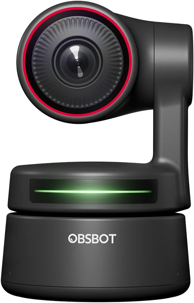 OBSBOT Tiny PTZ 4K Webcam, AI Powered Framing & Autofocus, 4K Webcam with Dual Omni-Directional Microphones, Auto Tracking with 2 axis Gimbal,HDR,60 FPS,Low-Light Correction,Streaming
