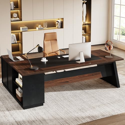 Tribesigns 78" L-Shaped Executive Desk, Large Office Desk with Drawers and Lateral File Cabinet, Business Furniture with Storage Shelves, Modern Computer Desk for Home Office, Walnut & Black