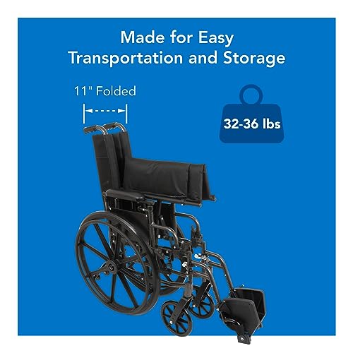 ProBasics Ultra Lightweight Wheelchair for Adults - Height Adjustable Seat - Flip Back Height Adjustable Desk Arms - Elevating Leg Rest, 20" x 16" Seat