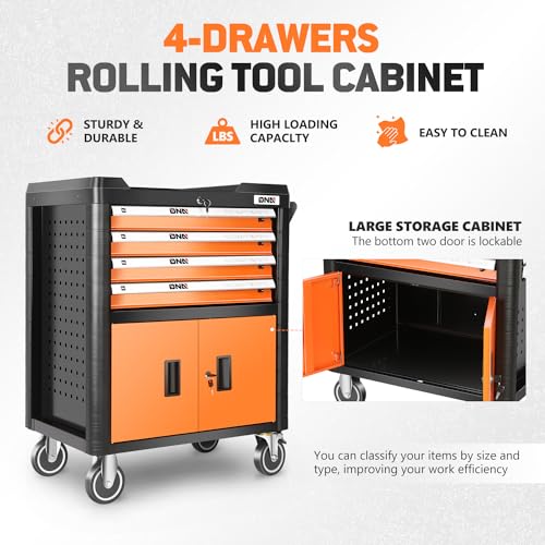 DNA MOTORING 7-Drawer Rolling Tool Cabinet Chest with Keyed Locking System Non-Slip Mat, for Garage Warehouse Workshop, Green, TOOLS-00399