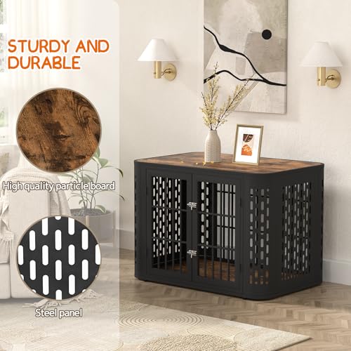 Rounded Corner Dog Crate Furniture, 42 inch Heavy Duty Kennel for Medium and Large Dogs, Decorative Pet Cage End Table Indoor