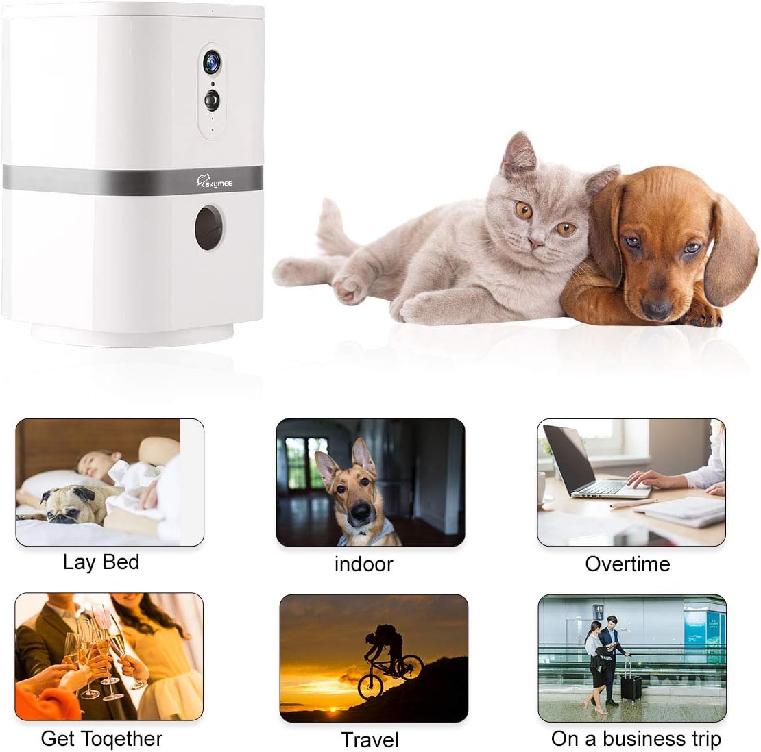 SKYMEE Petalk AI II Dog Camera Treat Dispenser, WiFi Remote Pet Camera with 180° PTZ and Night Vision, Compatible with Alexa