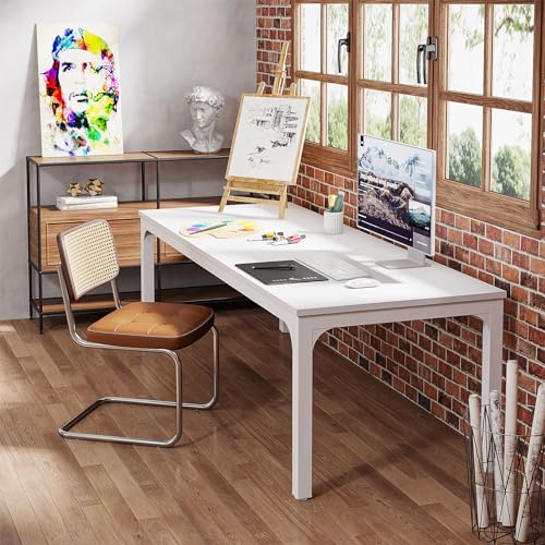 Tribesigns 2-Person Home Office Desk, 78.7" Extra Long Computer Desk, Double Workstation for Home Office, Work Desk for Two People (Light Walnut)