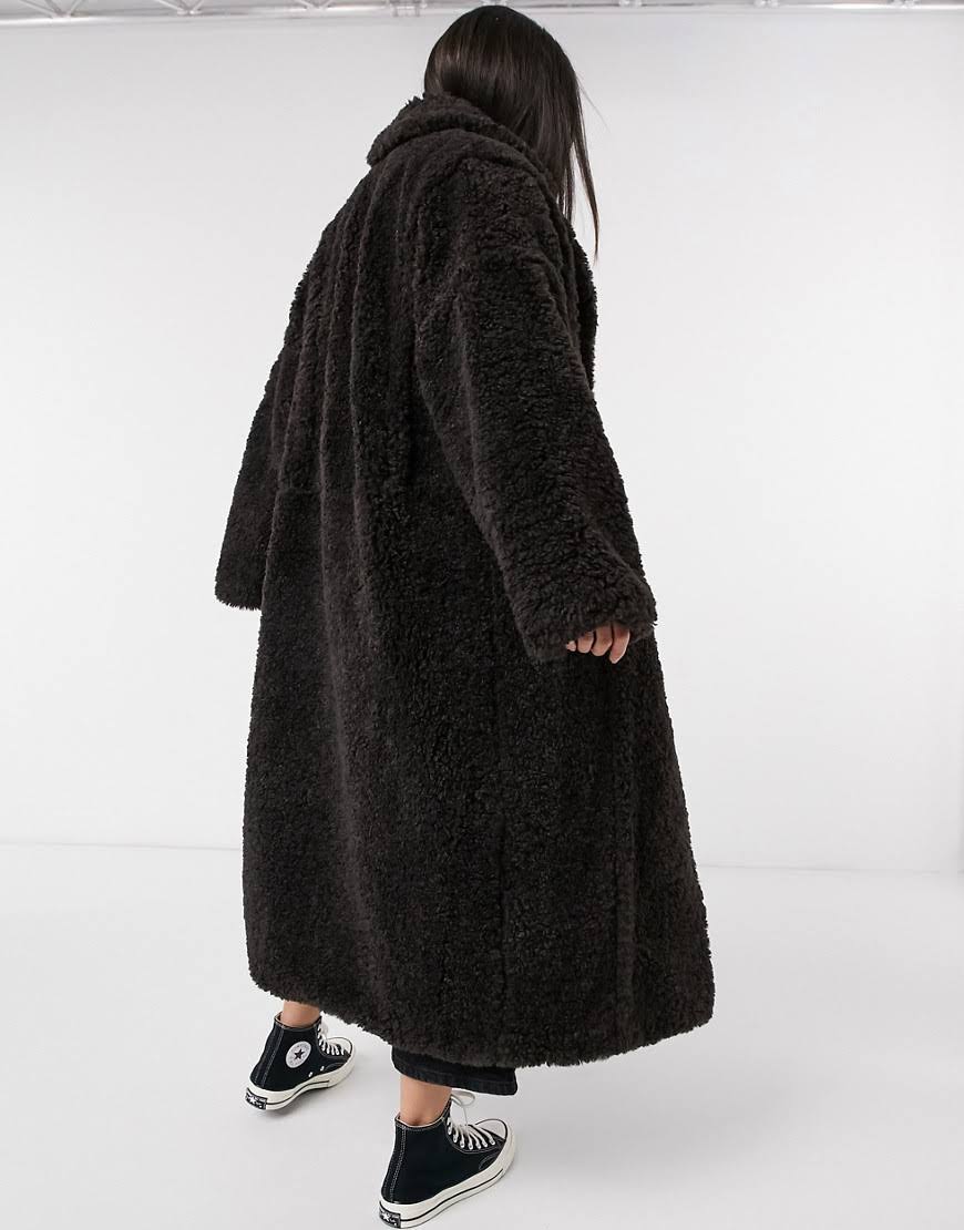 ASOS Design Tall Faux Fur Hero Longline Maxi Coat in Brown-Black