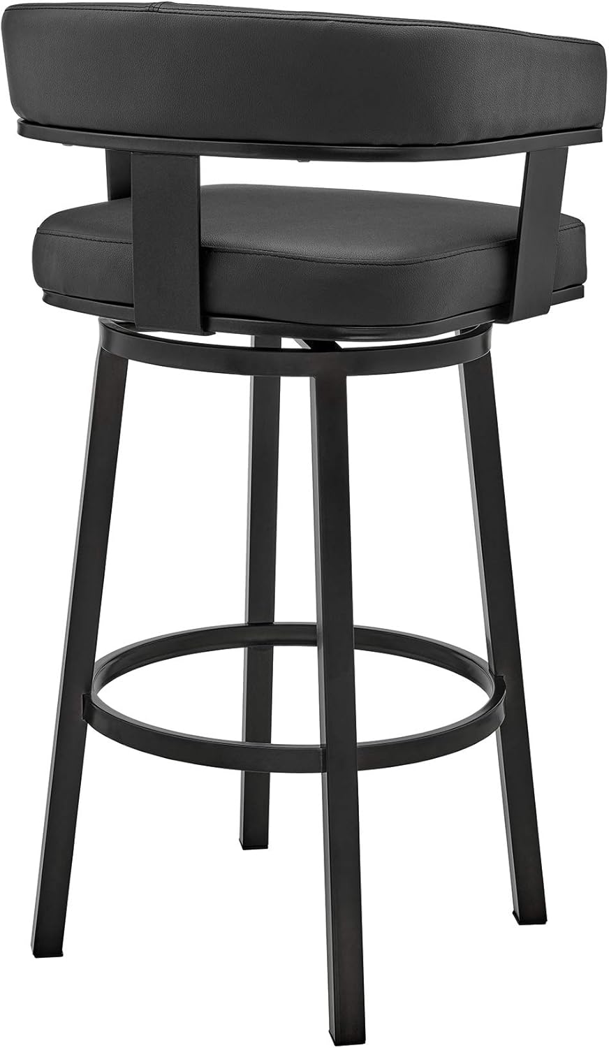 Armen Living Cohen 30" Bar Height Swivel Bar Stool in Black Finish and Black Faux Leather