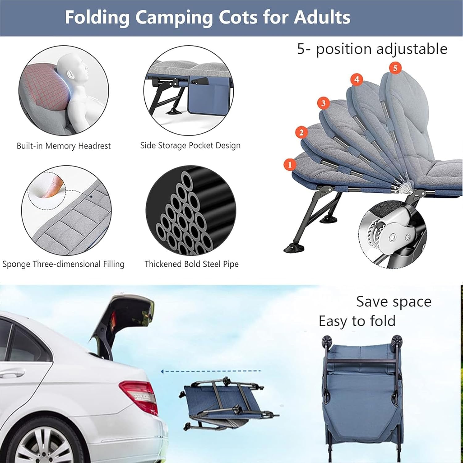 Folding Camping Beds for Adults, Heavy Duty Outdoor Camping Cot with Mattress, Sleeping Cot for Travel Outdoor Office Indoor Fishing