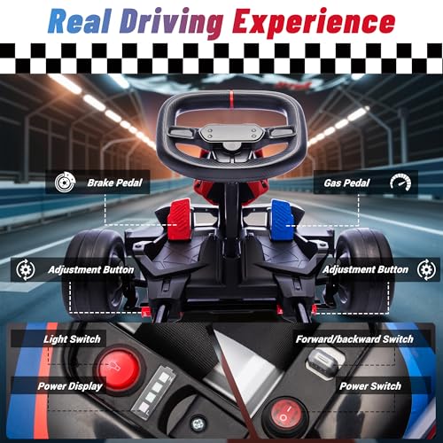 24V 9AH Electric Go Kart with Adjustable Seat, 7.5 MPH Drift Kart for Kids Age 6-12, 2 * 200W Motors, Drift Mode and 2 Speed, Licensed BMW (Grey)