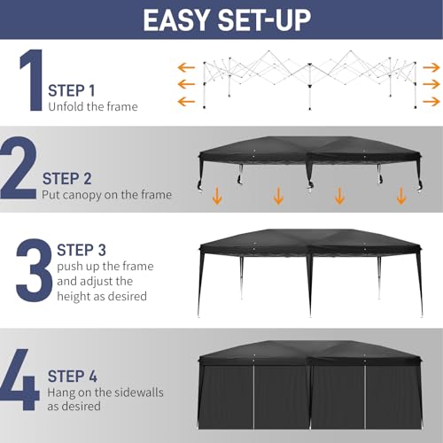 10x20 White Pop Up Canopy Tent Heavy Duty with 6 sidewalls Commercial Outdoor Party Tent Event Wedding Tents Instant Canopy Gazebo with Carry Bag UPF 50+ Waterproof Adjustable Height