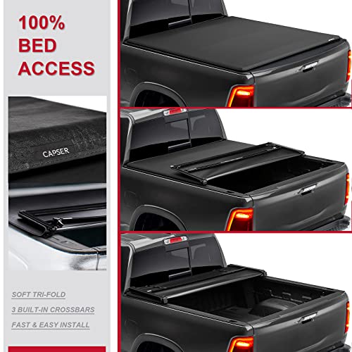5.7 ft Tri-fold Truck Bed Tonneau Cover Fits 2009-2024 Dodge Ram 1500 (Classic & New) Fleetside 5.7ft (67.4") Bed w/o Ram Box