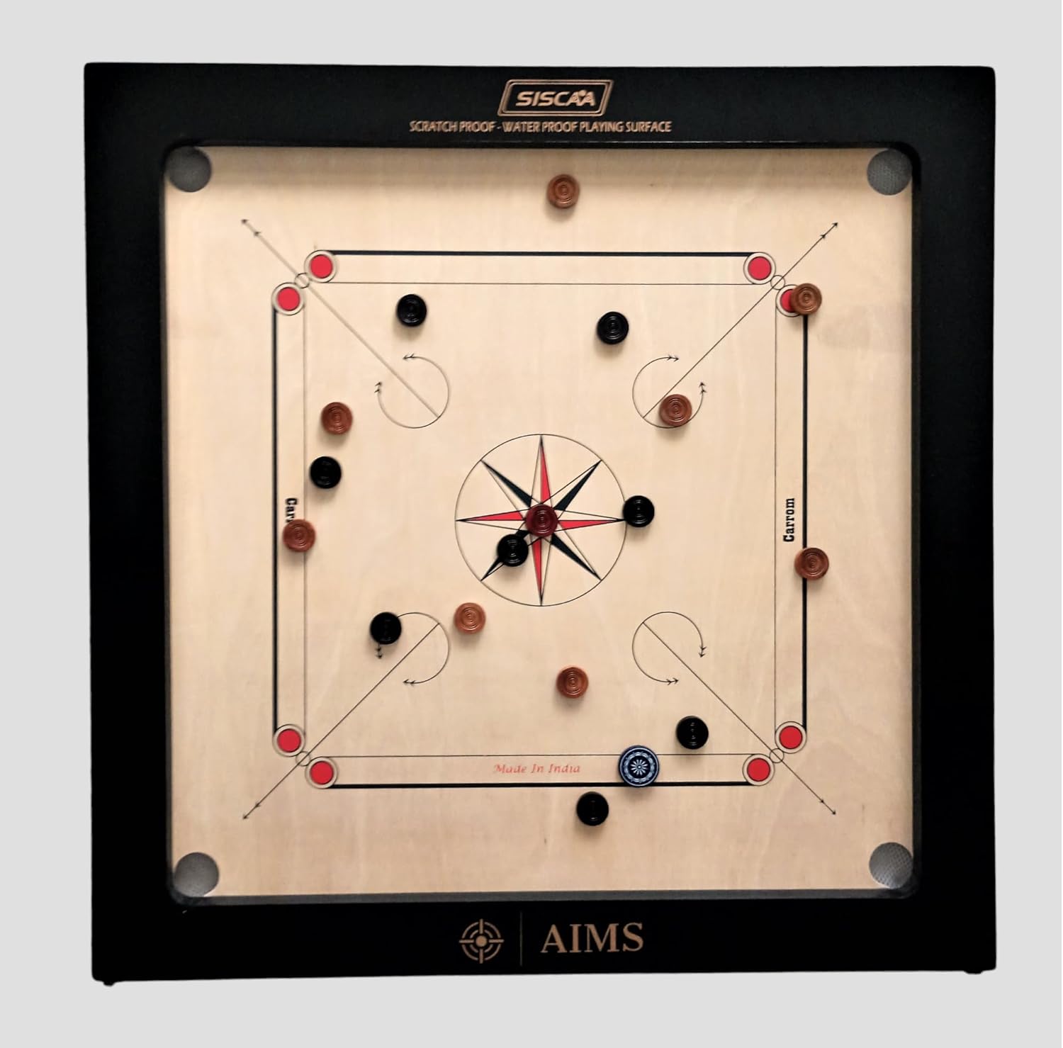 AIMS/Siscaa Deluxe - Full Size Carrom Board with Striker and Coins