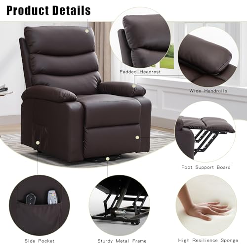 Power Lift Recliner Chair PU Leather with Heat Massage for Elderly,Electric Power Recliner Chair with 2 Remote for Seniors for Small Space,Black