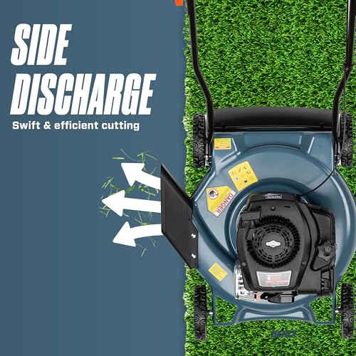 SENIX Gas Lawn Mower, 21-Inch, 140 cc 4-Cycle Briggs & Stratton Engine, 2-in-1 Push Lawnmower, 6-Position Height Adjustment with 11-Inch Rear Wheels, LSPG-M6, Blue