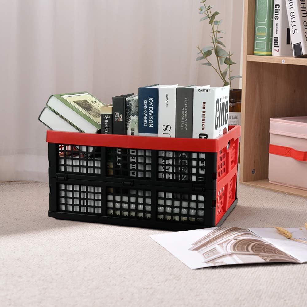 Qqbine 34 L Plastic Stackable Collapsible Crate, Folding Milk Crate, 4 Packs Pack of 2
