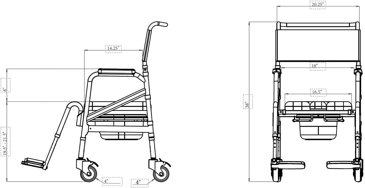 SolutionBased - FSA HSA Eligible - Lightweight Aluminum Folding Rolling Shower Chair for Elderly and Disabled - Rolling Commode Shower Wheelchair - Commode - Handicap Shower Chair with Wheels