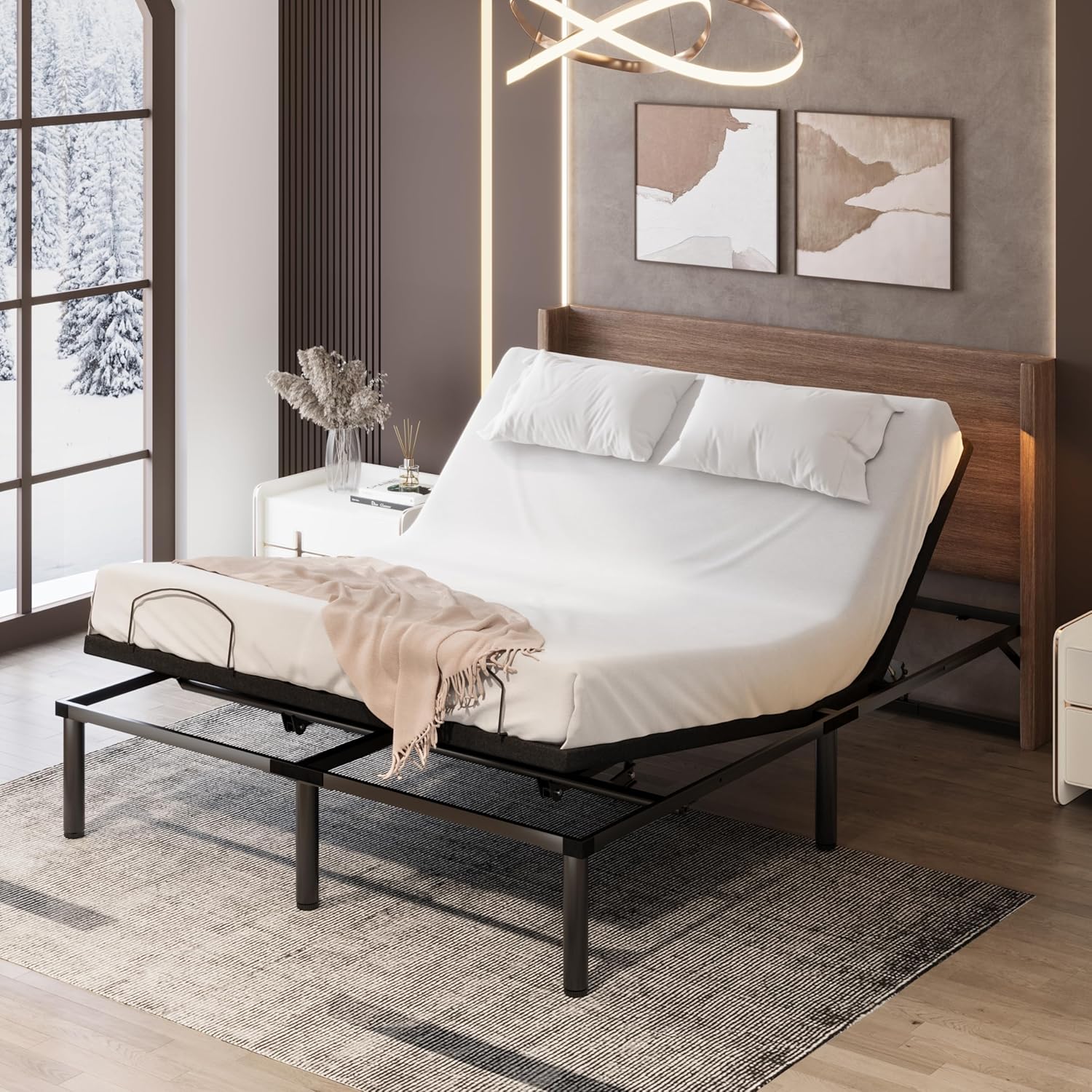 WEEWAY Queen Adjustable Bed Frame, Electric Bed Base with Wired Remote, Assembly Needed, Black