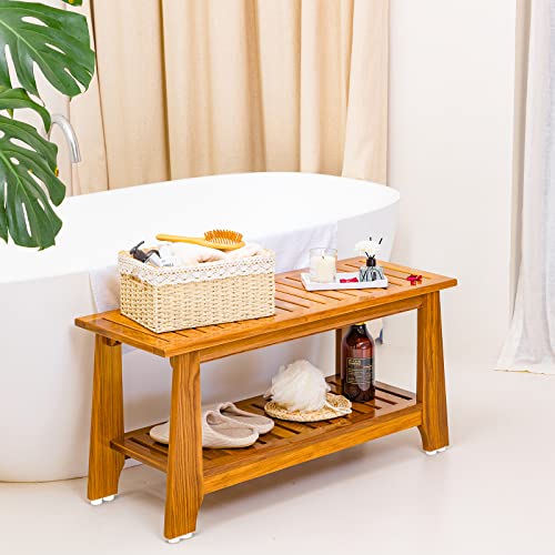 NNN 42" Teak Shower Bench with Shelf/shower benches for inside shower/teak bench/bathroom bench/teak wood benches for showers/for spa, showers, pools and other wet environments,Patented designs.