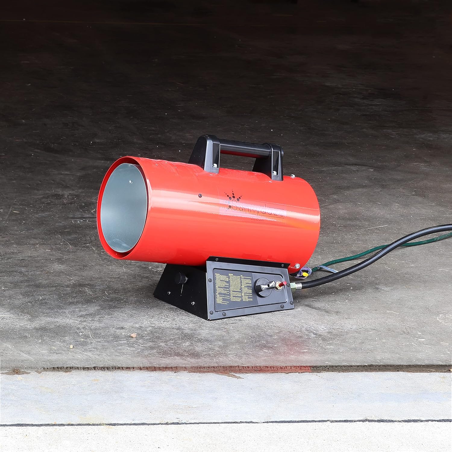 Sunnydaze 60,000 BTU Forced Air Propane Heater - Portable Heat for Construction Sites - Auto-Shutoff for Overheating Protection - Adjustable Heating Output - Piezo Ignition - Red and Black
