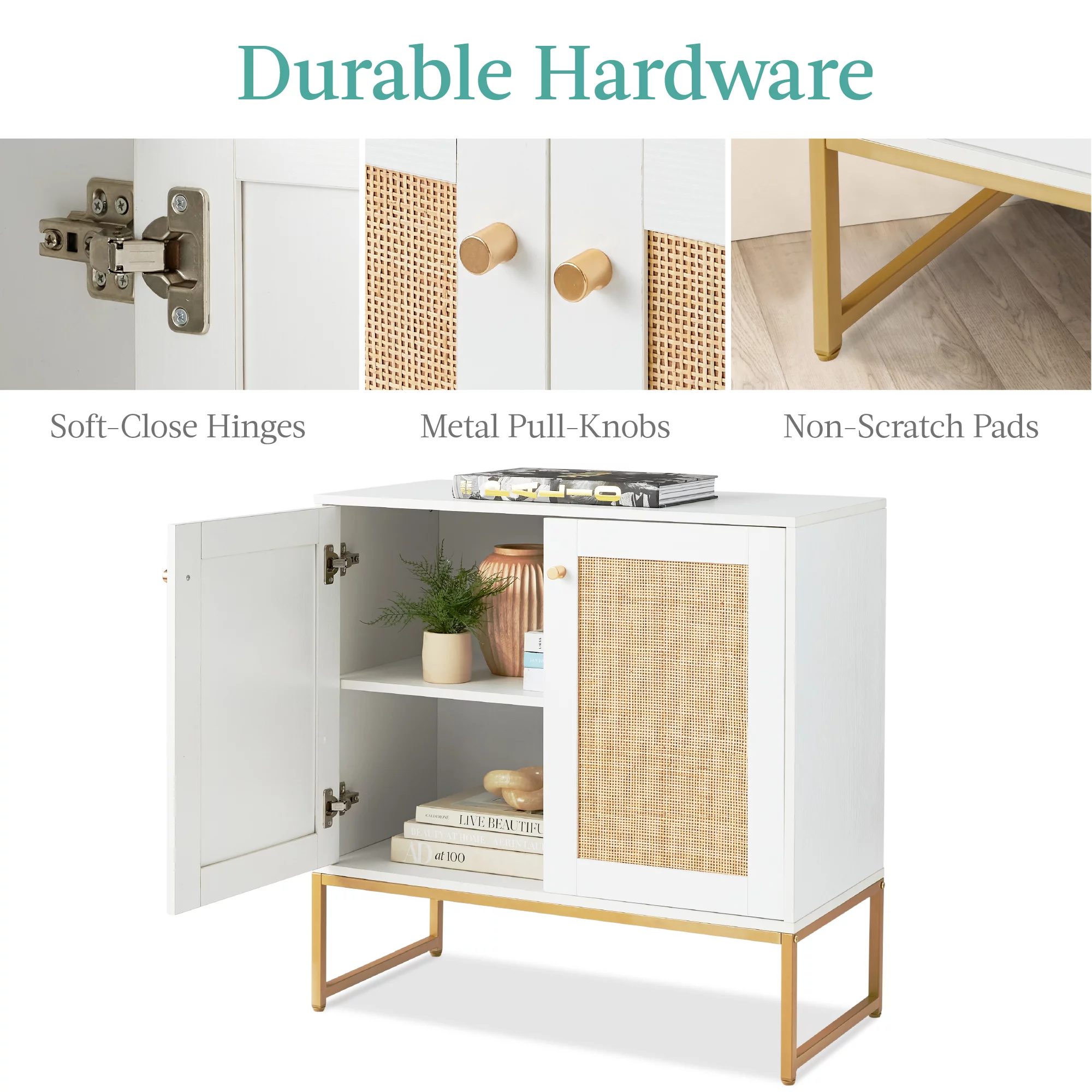 Best Choice Products 2-Door Rattan Storage Cabinet, Accent Furniture, Cupboard w/ Non-Scratch Foot Pads - White