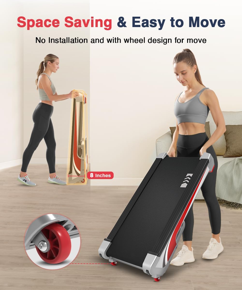 Redliro Walking Pad Treadmill with 6% Incline, Under Desk Treadmill 350+ lb Capacity Portable for Home & Office, Compact Mini Jogging Machine for Small Space Installation-Free with Remote Control