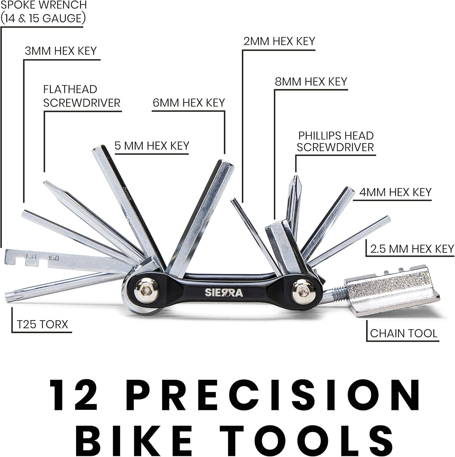 Sierra - Bike Multitool - 12 in 1 Bike Tool Kit for Mountain Bikes and Road Bikes Pack of 2