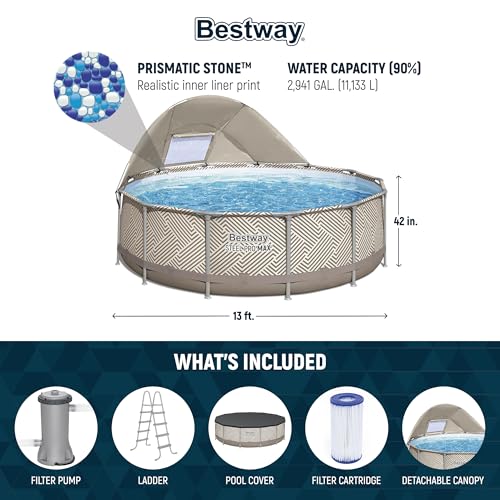 Bestway Power Steel 14’ x 42” Round Above Ground Outdoor Backyard Swimming Pool Set with 1,000 GPH Filter Pump, Ladder, and Pool Cover