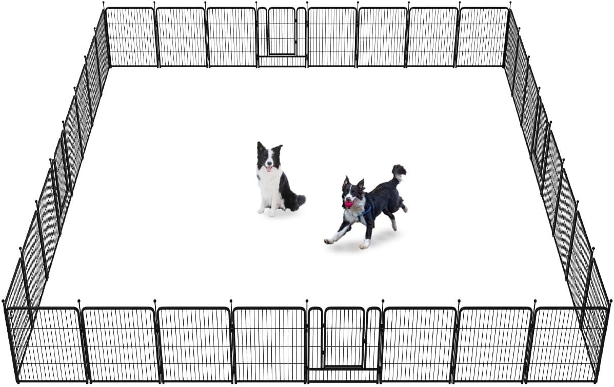 FXW Dog Playpen, 8/16/24/32 Panels Dog Pen Indoor Outdoor 32-Inch Height Puppy Playpen Pet Fence Gate with Doors for Large/Medium/Small Dogs, Exercise Pen for Yard,Camping, RV