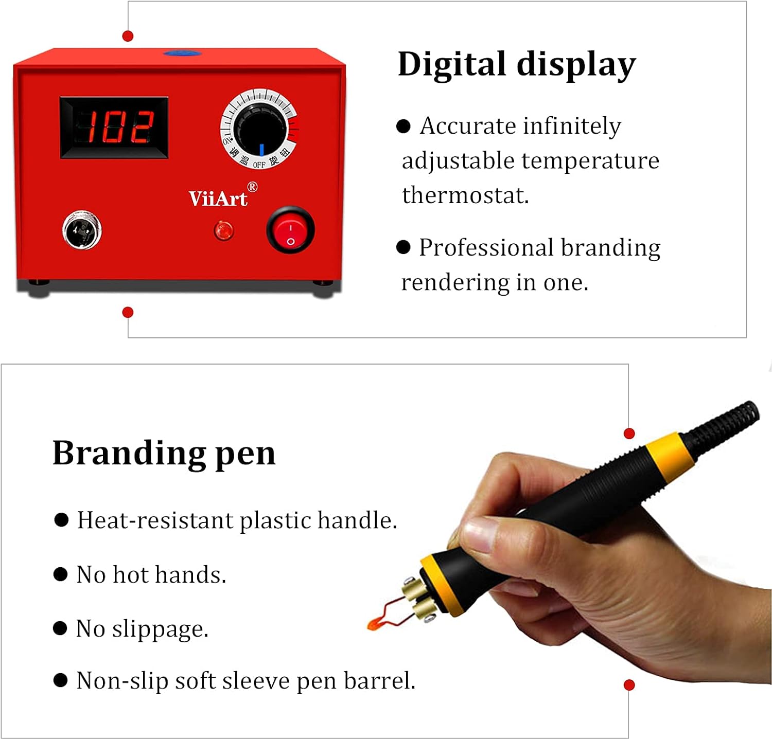 ViiArt Wood Burning Kit Professional Digital Adjustable Wood Leather Pyrography Machine Kit Wood Burner Tool 24 Wire Tips(Single Pen)
