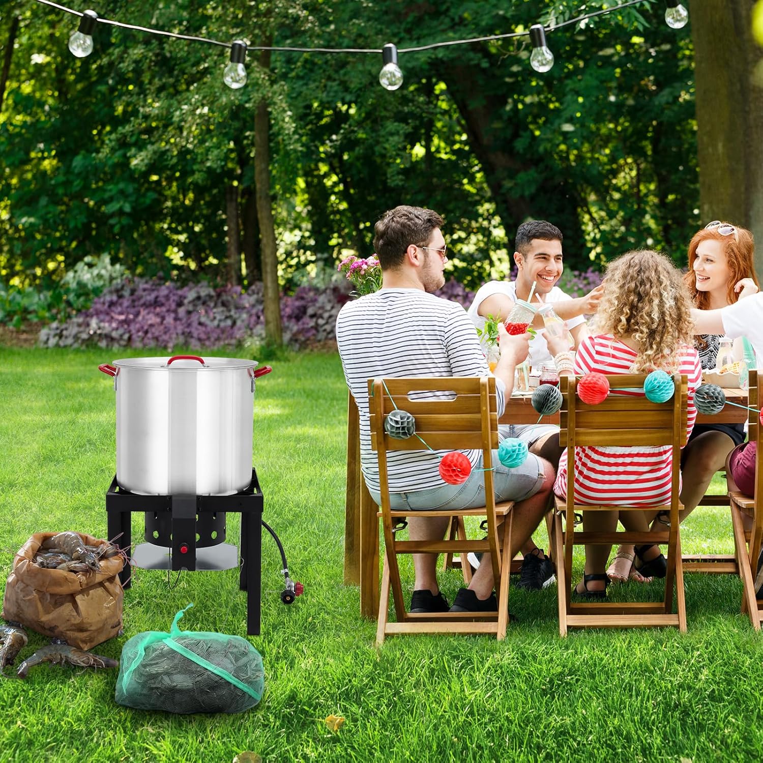 80 Qt Seafood Boil Pot, Aluminum Crawfish Boiler with Steam/Boil Basket & Strainer, 110000BTU Propane Jet Burner w/Support Rack & Lifting Hook, 0-10 PSI Regulator, Outdoor Cooking Shrimp Crab Boiler