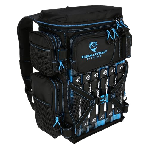 Evolution Fishing Drift Series Tackle Backpack – Seafoam, 3600 Size, Outdoor Rucksack w/ 6 Fishing Tackle Trays, Built In Rain Fly, Heavy Duty Fishing Backpack, Tackle Carrying Case