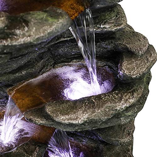6-Tier Rockery Outdoor Fountain - 40” H Outdoor Waterfall Fountain with LED Lights for Home&Office Decor, Stacked Rock Cascading Relaxation Garden Fountains Outdoor for Patio, Yard, Deck