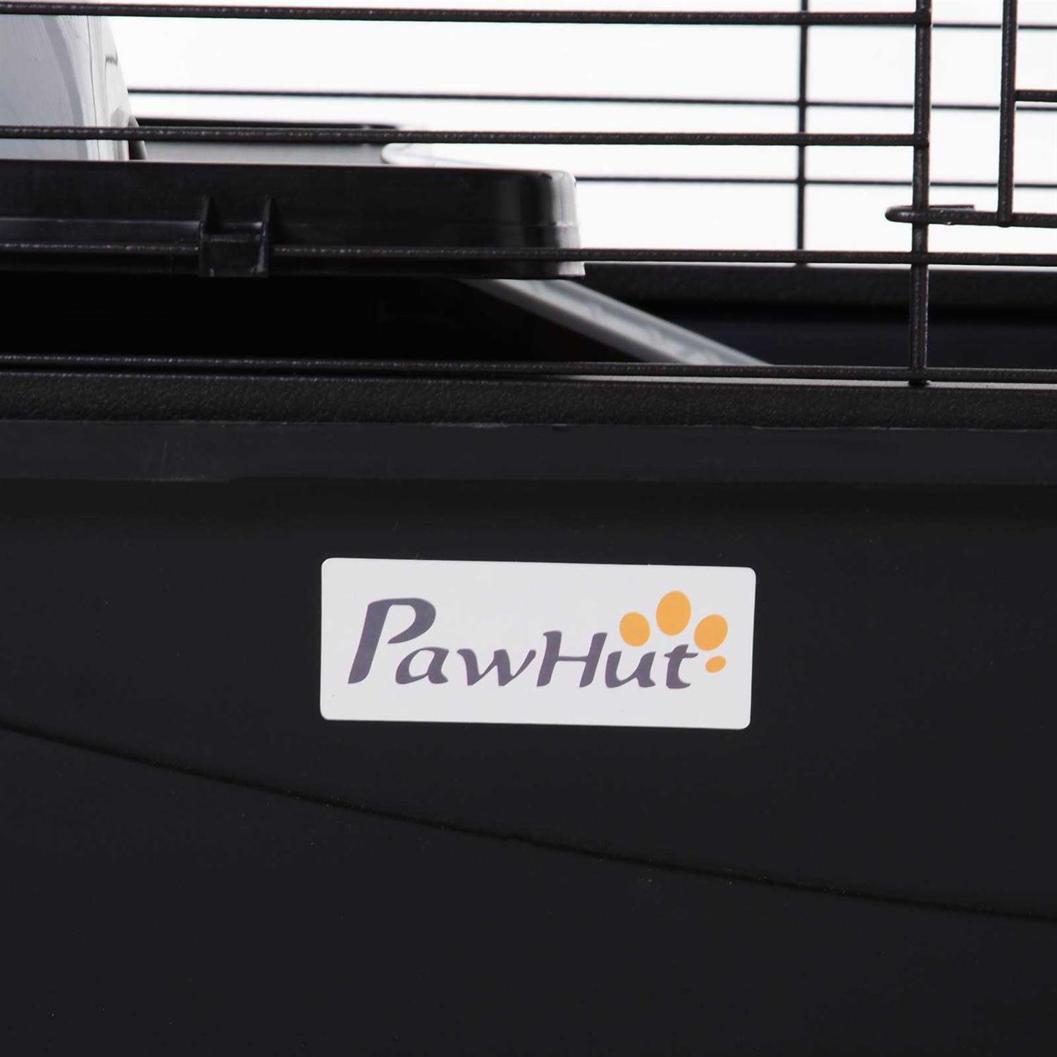 PawHut Rolling Metal Rabbit Guinea Pig or Small Animal Hutch Cage with Main House and Run - Pet Supplies online store
