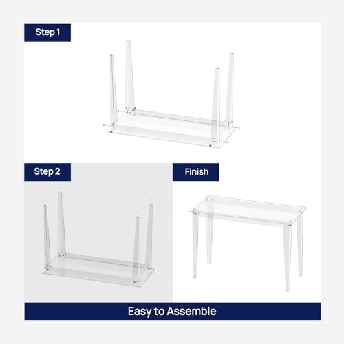 HMYHUM Acrylic Computer Desk, 43.3 Inch, Clear Study Desk for Home Office, Writing, Vanity, Modern, Easy Assembly, 19.7" W x 29.5" H, Right-Angle Legs Design