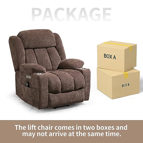 2024 Power Lift Recliner Chair with Full-Body Massage and Heat for Elderly, Hand Remote Control, Upgraded OKIN Motor, Extended Footrest, USB Ports, Stainless Steel Cup Holders, Chenille Grey