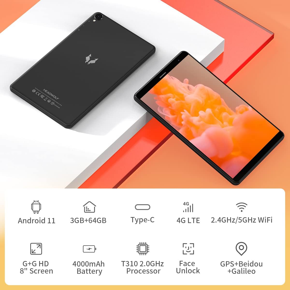 Headwolf Fpad1 Tablet, 8 inch Android 11 Tablets,Quad-Core Processor,3GB RAM 64GB ROM,512GB Expand,800 * 1280 HD Display, Long Battery Life, Dual Camera, 2.4G+5G WiFi, BT 5.0