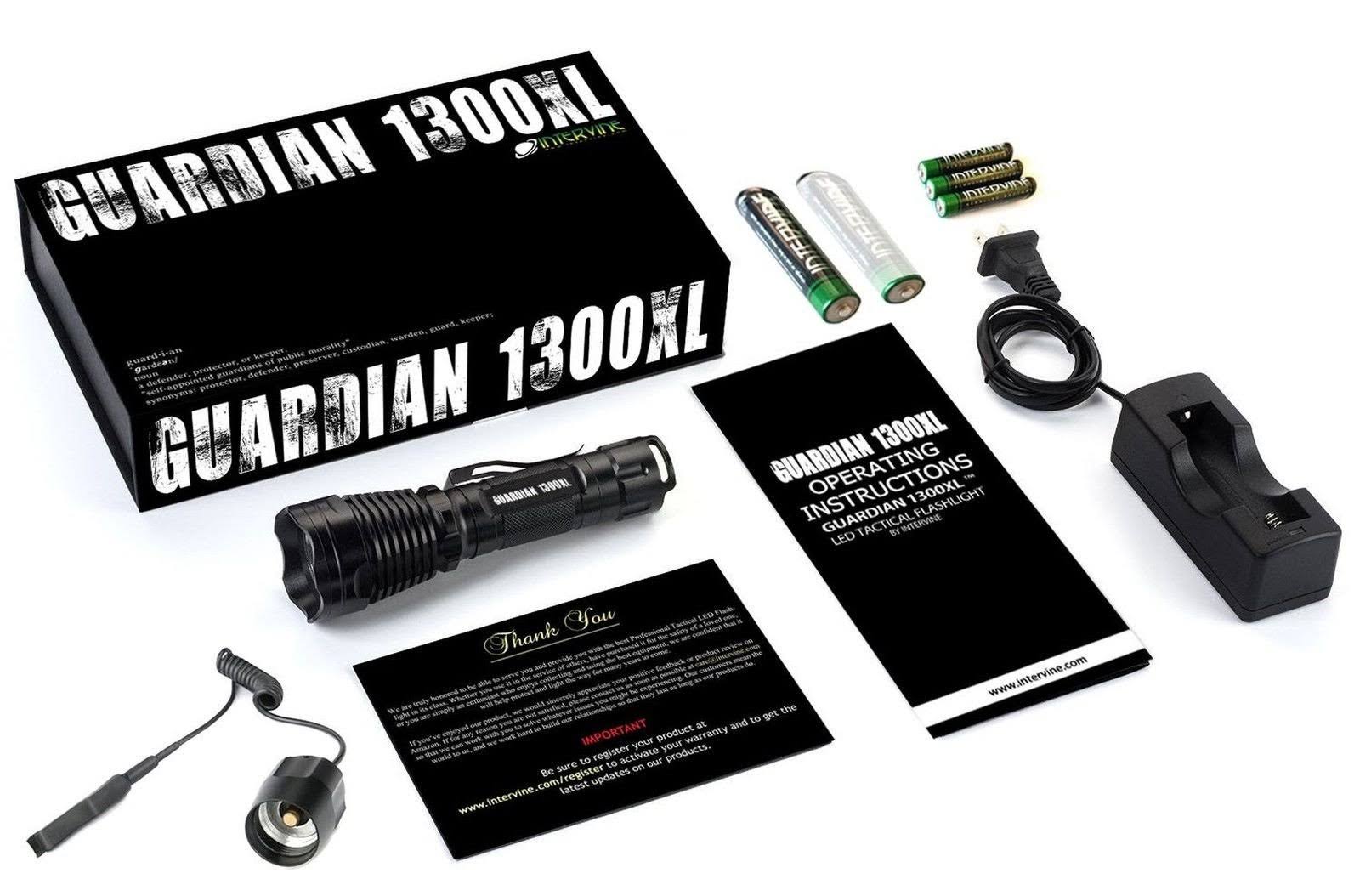 Supernova Guardian 1300XL Professional Series Ultra Bright Rechargeable Tactical LED Flashlight with Remote Pressure Switch and